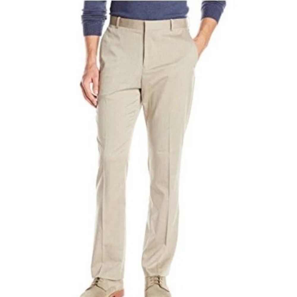 NWT Perry Ellis Men's 32x32 Beige Standard Fit Dress Pants Natural Linen Cotton
